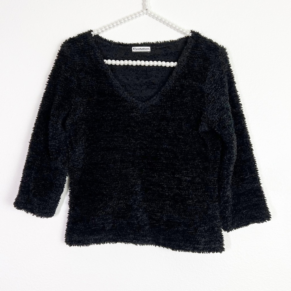 Y2K Evolution Fuzzy Knit Cropped Sweater Black Size XS